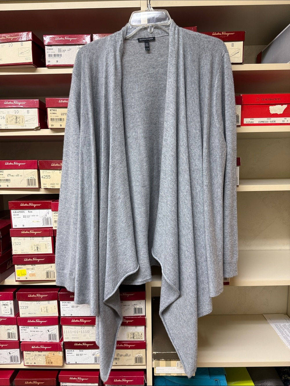Eileen Fisher 100% cashmere grey open cardigan